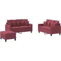 vidaXL Set di divani a 3 pezzi con cuscini in tessuto rosso vino