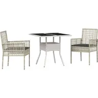 vidaXL Set da pranzo per esterno, 3 pezzi, rattan sintetico grigio chiaro