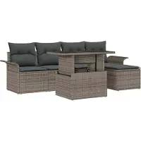 Syfax Set Divano da Giardino con cuscino 6 pcs Grigio polyrattan