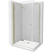 Mexen Lima cabina doccia pieghevole 80 x 70 cm, trasparente, oro + piatto Flat - 856-080-070-50-00-4010