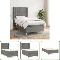 The Living Store Letto a molle con materasso grigio scuro 80x200 cm in tessuto