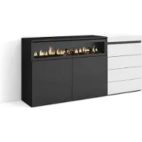Skraut Home COZY Credenza, 157x35x75cm, Camera da letto, Camino elettrico, Cassettiera, Bianco