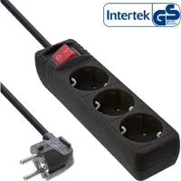 InLine 16431S Striscia di prese, contatto di terra a 3 vie, con interruttore, 1,5 m, nero