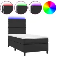 Syfax Giroletto a Molle con Materasso e LED Nero 90x200 cm Pelle finta