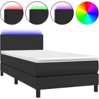 Syfax Giroletto a Molle con Materasso e LED Nero 90x200 cm Pelle finta