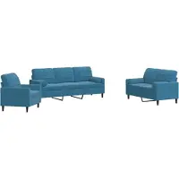 Syfax Set di Divani 3 pz con Cuscini e Rinforzi Blu in Velluto