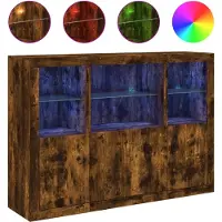 Syfax Credenze con Luci LED 3 pz Rovere Fumo in Legno Multistrato