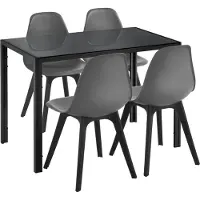 En.casa [Set da pranzo per 4 persone Tavolo da pranzo nero + 4 sedie grigio Tavolo da cucina Tavolo da sala da pranzo con sedia da sala da pranzo