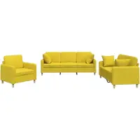 Syfax Set di Divani 3 pz con Cuscini Giallo Chiaro in Tessuto