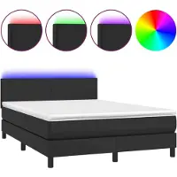 Syfax Giroletto a Molle con Materasso e LED Nero 140x200cm Pelle finta