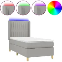 Syfax Letto a Molle Materasso e LED Grigio Chiaro 90x190 cm Tessuto