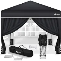 Tillvex gazebo 3x3m nero - con 4 pannelli laterali impermeabili | gazebo pieghevole pop-up regolabile in altezza | tenda da giardino protezione UV 50+ | tenda da festa con borsa per giardino