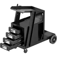 Costway Carrello per saldatura con 4 cassetti e portabombole, carrello mobile per saldatura, carrello per attrezzatura per saldatura, carrello per officina in metallo, 71 x 38 x 71 cm, nero