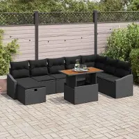 Prolenta Maison Exclusive - Set da giardino composto da 9 pezzi, divano in rattan sintetico nero