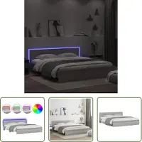 The Living Store Struttura letto con testiera e illuminazione a LED Grey Sonoma