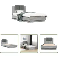The Living Store Giroletto con testiera grigio Sonoma 90x190 cm materiale legno