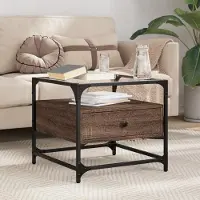 Prolenta Maison Exclusive - Tavolino con piano in vetro, finitura effetto legno di quercia marrone, 50x50x45 cm, struttura in acciaio