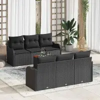 Prolenta Maison Exclusive - Set da giardino composto da 7 pezzi, divano e poltrone, in rattan sintetico nero