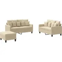 vidaXL Set divano 3 pezzi con cuscini in tessuto crema