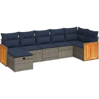 Syfax Set Divani da Giardino 7 pz con Cuscini Grigio in Polyrattan