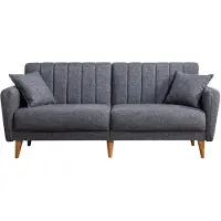 Hannah Home Calicosy - Divano letto 3 posti in lino con 2 cuscini e gambe in legno L210 cm - AQUA