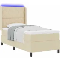 Syfax Letto con rete a molle e testiera imbottita, colore crema, dimensioni 90 x 200 cm, rivestito in tessuto