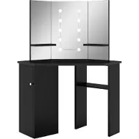 Syfax Tavolino da Trucco Angolare con LED Nero 111x54x141,5 cm