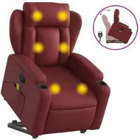 Syfax Poltrona Alzapersone Massaggi Reclinabile Rosso Vino Pelle finta