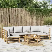 Prolenta Maison Exclusive - Set da giardino da 7 pezzi con cuscini grigio chiaro in bambù
