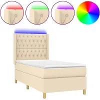 Syfax Letto a Molle con Materasso e LED Crema 80x200 cm in Tessuto