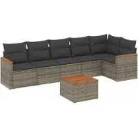 Syfax Set Divani da Giardino 7 pz con Cuscini Grigio in Polyrattan