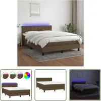 The Living Store Letto a molle con materasso e LED in tessuto marrone scuro 140x200 cm