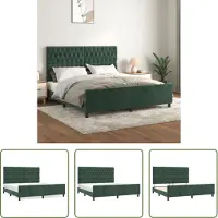The Living Store Struttura letto con testiera in velluto verde scuro 180x200 cm