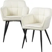 En.casa Set di 2 sedie da pranzo "Birmingham" con braccioli, imbottite, in tessuto beige