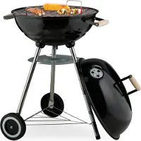 Relaxdays Barbecue a sfera , griglia Ø 44 cm, barbecue da esterno, barbecue a carbonella con ruote e base, vaschetta di raccolta, affumicatore, nero