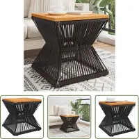 The Living Store Tavolino con struttura in filo metallico Nero 38x38x38 cm Legno di acacia
