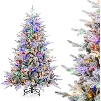 Costway Albero di Natale artificiale , altezza 180 cm, con decorazioni in piume, 260 luci LED multicolore, 8 modalità di illuminazione e 820 punte decorative. Albero di Natale illuminato