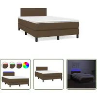 The Living Store Letto a molle con materasso e LED in tessuto marrone scuro 120x190 cm