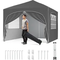 Costway Gazebo pieghevole 3x3 m con 4 pareti laterali rimovibili, gazebo pop-up con protezione UV, idrorepellente, tenda da giardino, gazebo da giardino con borsa, grigio