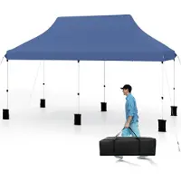 Costway 3x6m gazebo, gazebo pieghevole per feste idrorepellente, stabile, protezione UV 50+, regolabile in altezza, gazebo da giardino con borsa di trasporto blu
