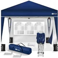 Tillvex gazebo 3x3m blu - con 2 pannelli laterali impermeabili | gazebo pieghevole pop-up regolabile in altezza | tenda da giardino protezione UV 50+ | tenda da festa con borsa per giardino
