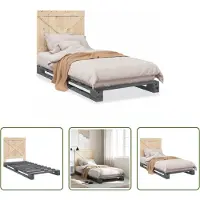 The Living Store Letto in legno massiccio con testiera grigio 90x200 cm pino