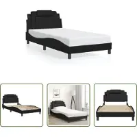 The Living Store Struttura letto con testiera nera 100x200 cm in ecopelle