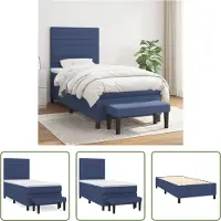 The Living Store Letto a molle con materasso blu 90x200 cm in tessuto