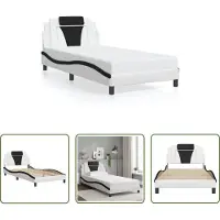 The Living Store Struttura letto con testiera bianca e nera 100x200 cm in ecopelle