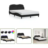 The Living Store Struttura letto con LED nero 120x200 cm in ecopelle