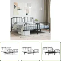 The Living Store Struttura letto con testiera e pediera in metallo nero 183x213 cm