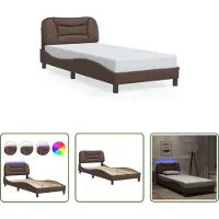 The Living Store Struttura letto con LED Marrone 90x200 cm in ecopelle