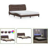 The Living Store Struttura letto con LED Marrone 160x200 cm in ecopelle