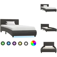 vidaXL Struttura letto con LED in Pelle finta grigia 90×200 cm - Letti e strutture letto